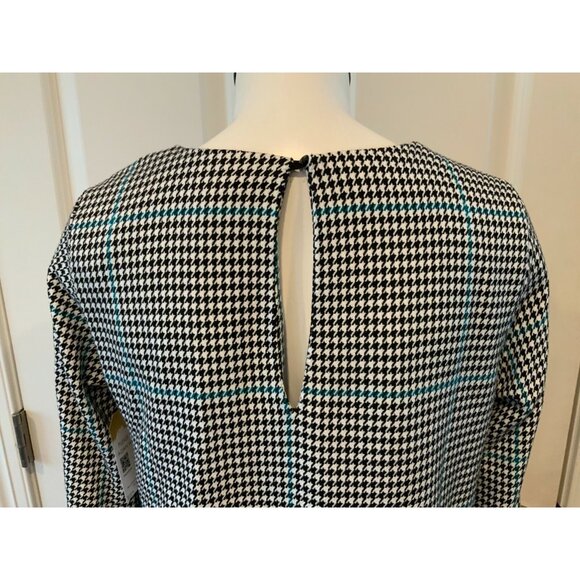 Zara Trafaluc Black & White Houndstooth Dress W/ Blue Stripes, Size Medium - Picture 7 of 8